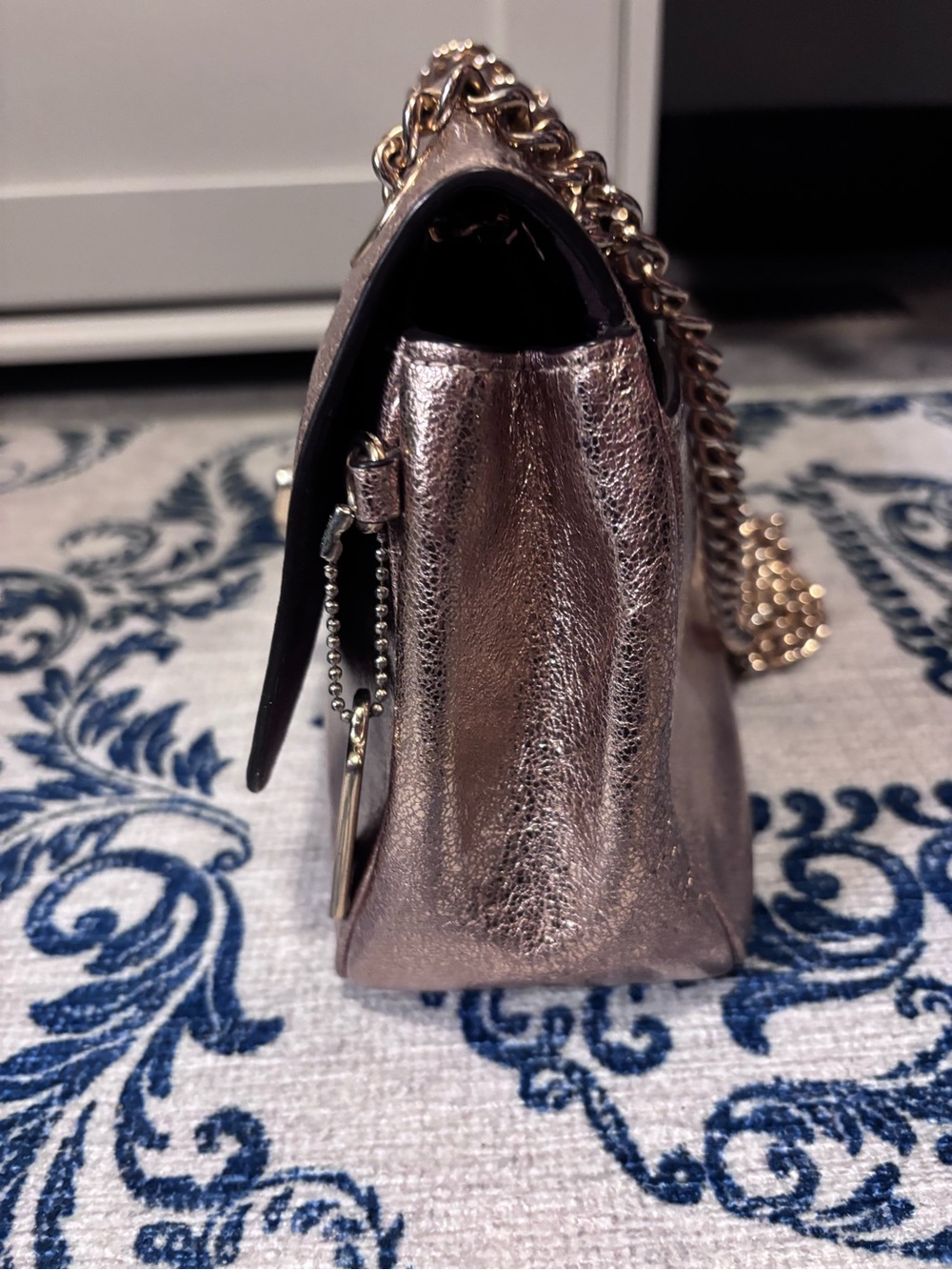 Coach Crinkle Metallic Leather Cassidy Crossbody Bag in Rose Gold - Picture 12 of 14